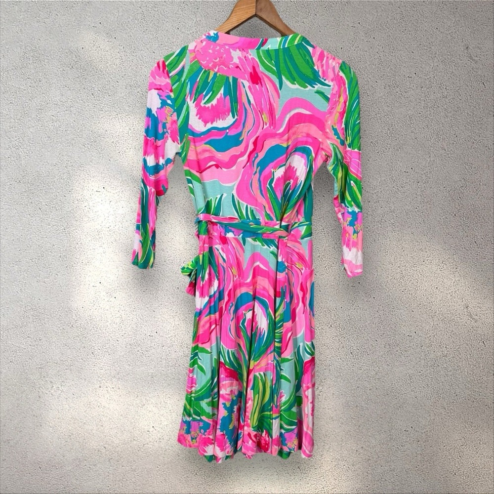 Lilly Pulitzer Emilia Wrap Dress Paradise Bound‎ Beach Stretch Floral Sz S - Picture 6 of 7